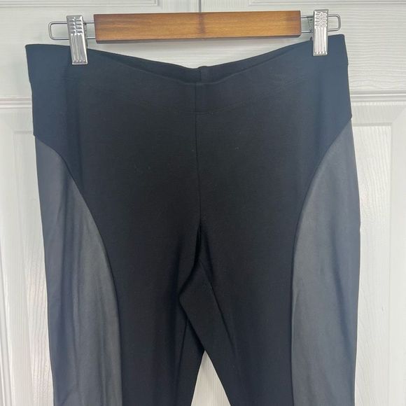 Trina Turk Black Gray Colorblock Mid Rise Leather‎ Side Panel Leggings Size 4 - Picture 3 of 13